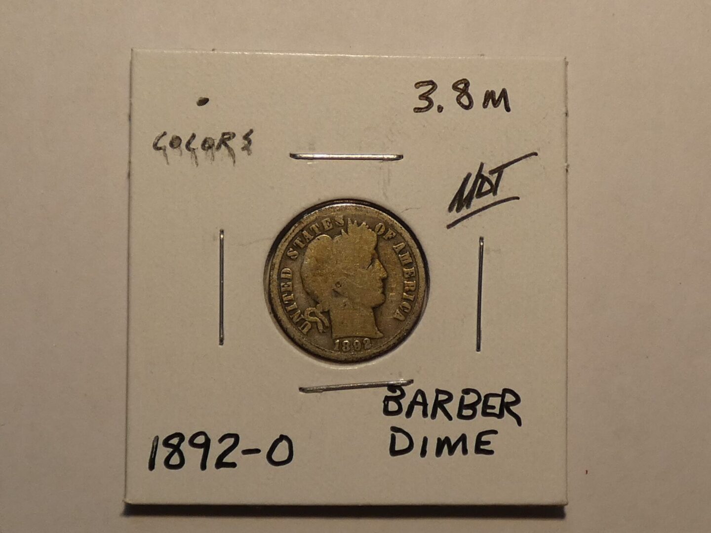 1892 Barber dime coin obverse.