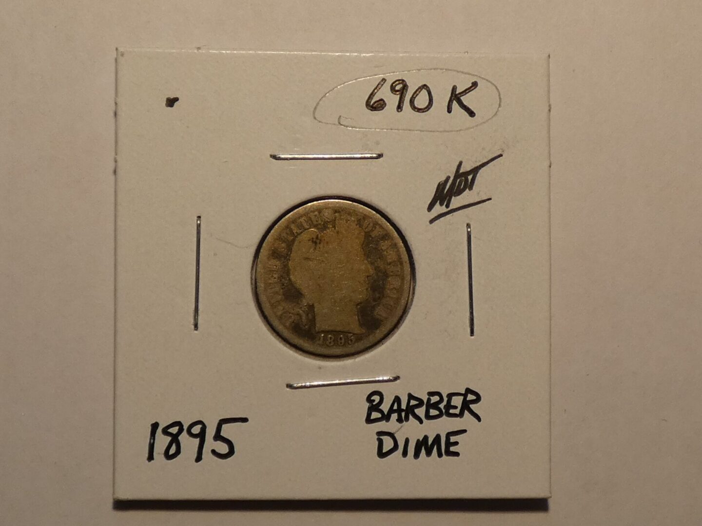 1895 Barber Dime in coin holder.