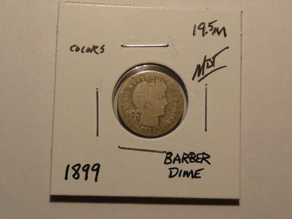 1899 Barber dime coin on display.