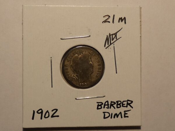 1902 Barber dime coin in holder.