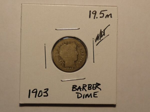 1903 Barber dime coin on display.