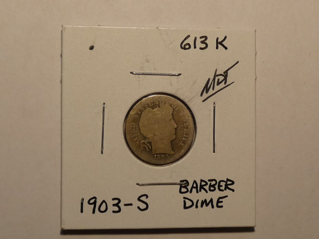 1903-S Barber dime coin.