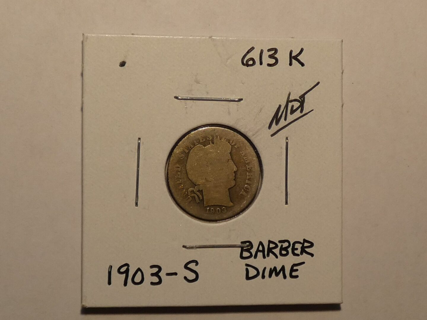 1903-S Barber dime coin.