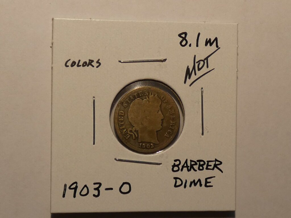 1903 Barber dime coin in holder.