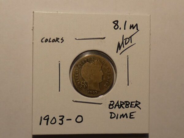 1903 Barber dime coin in holder.