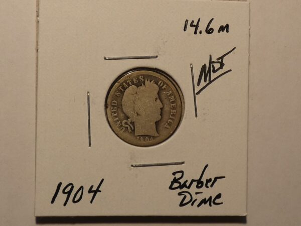 1904 Barber dime coin in holder.