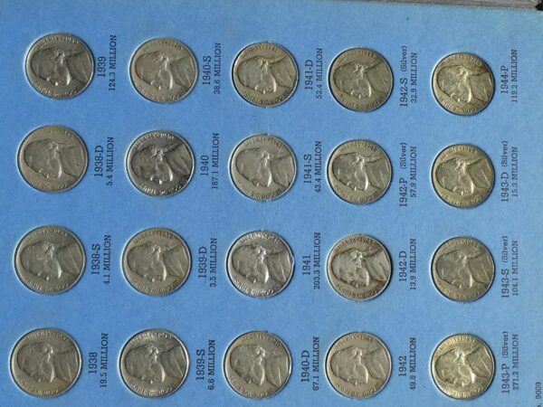 Collection of US silver coins from 1938-1944.