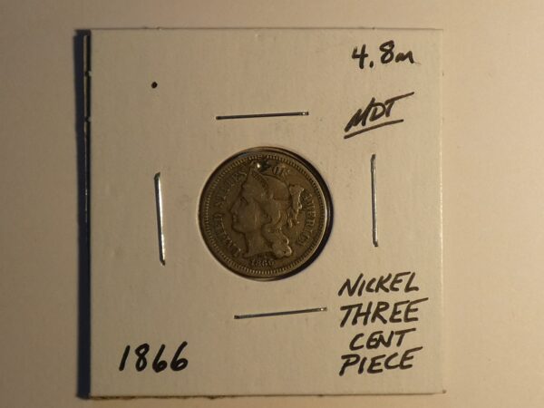 1866 US nickel three cent piece.