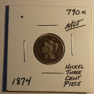 1874 United States three-cent nickel coin.