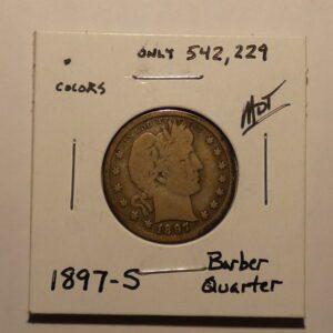 1897-S Barber quarter coin obverse.