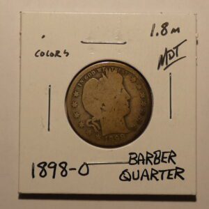 1898 Barber quarter coin obverse.