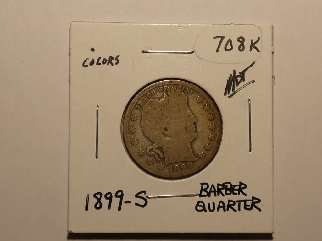 1899-S Barber quarter silver coin.