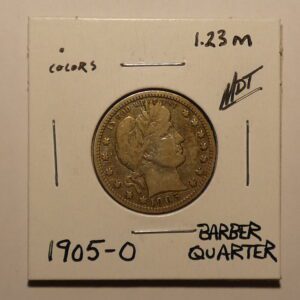 1905 Barber quarter coin in holder.