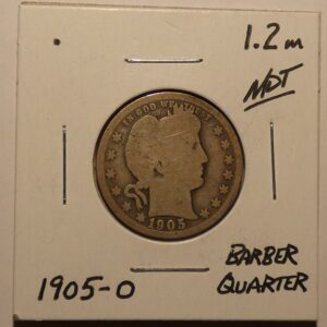 1905 Barber quarter coin obverse.