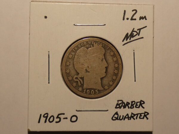 1905 Barber quarter coin obverse.