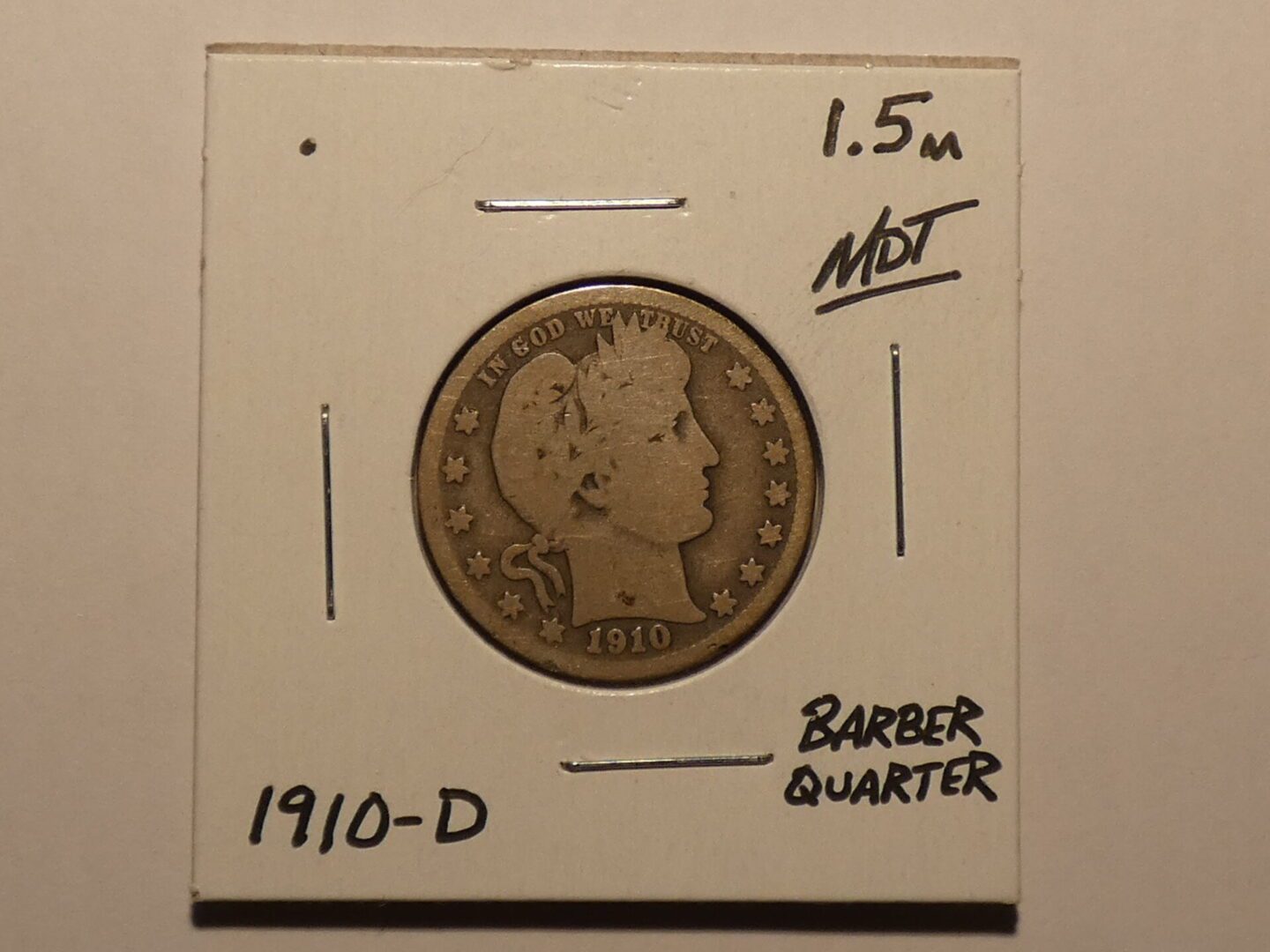 1910-D Barber quarter coin.