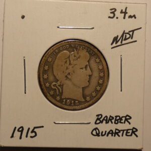 1915 Barber quarter coin.
