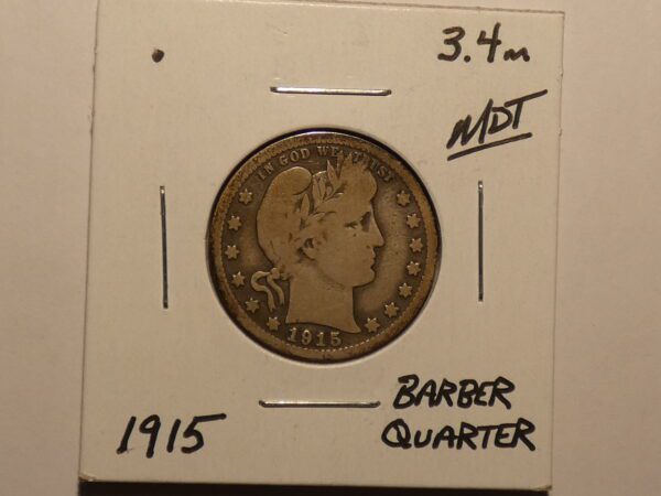 1915 Barber quarter coin.