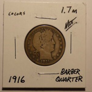 1916 Barber quarter dollar coin.