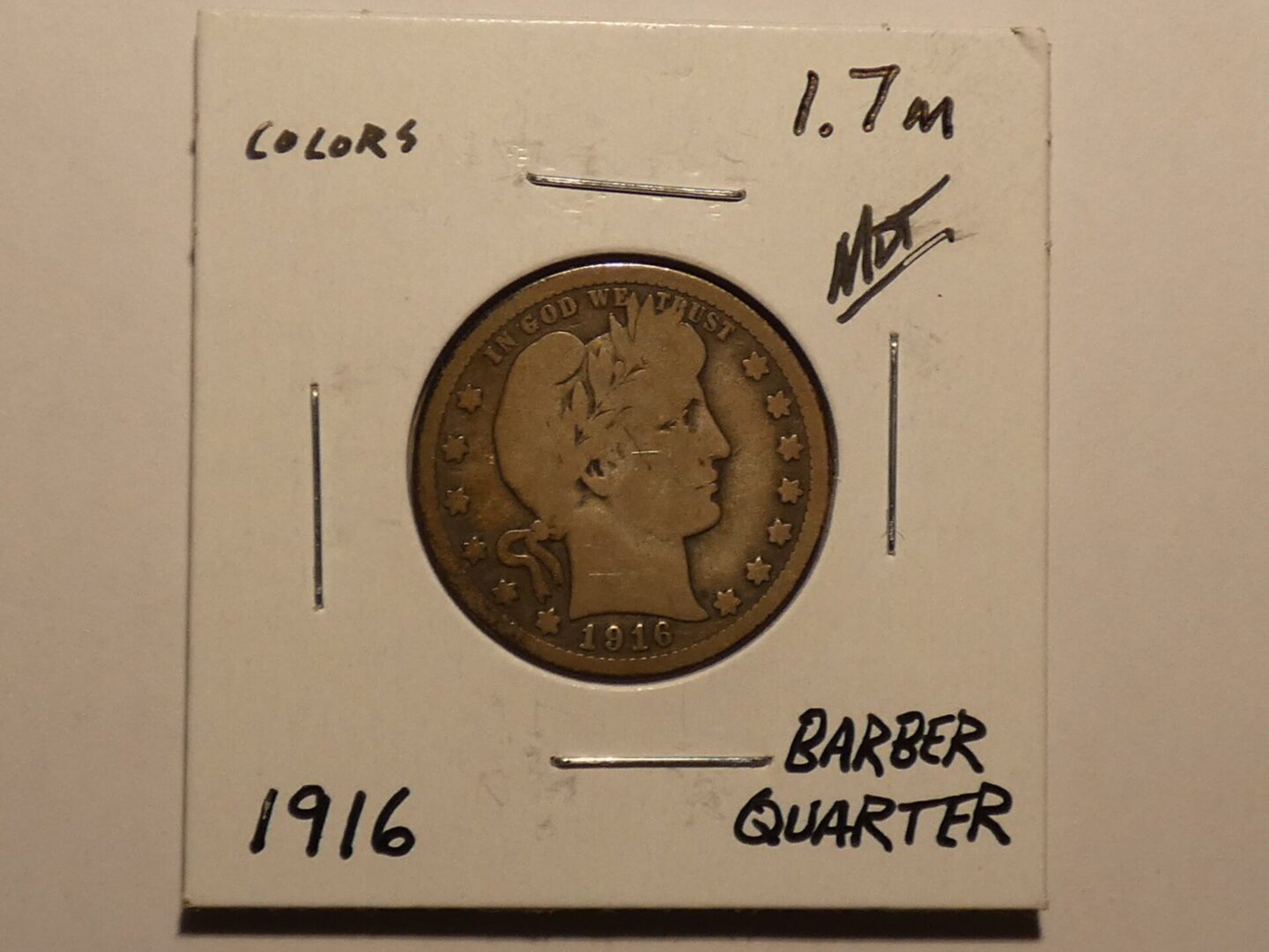 1916 Barber quarter dollar coin.