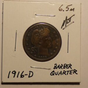 1916-D Barber quarter dollar coin.