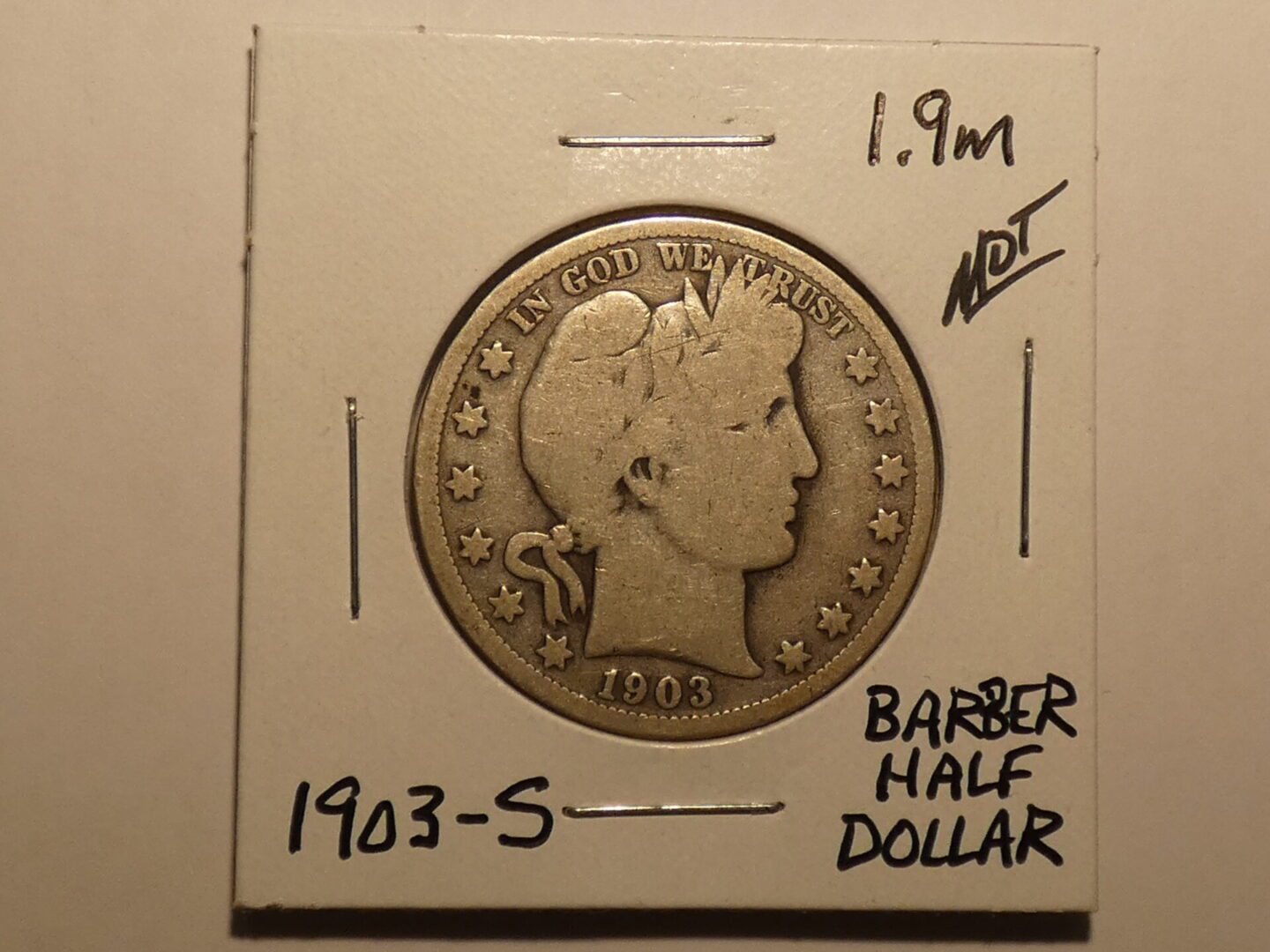 1903-S Barber half dollar coin.