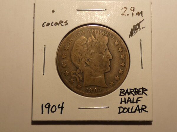 1904 Barber half dollar coin.