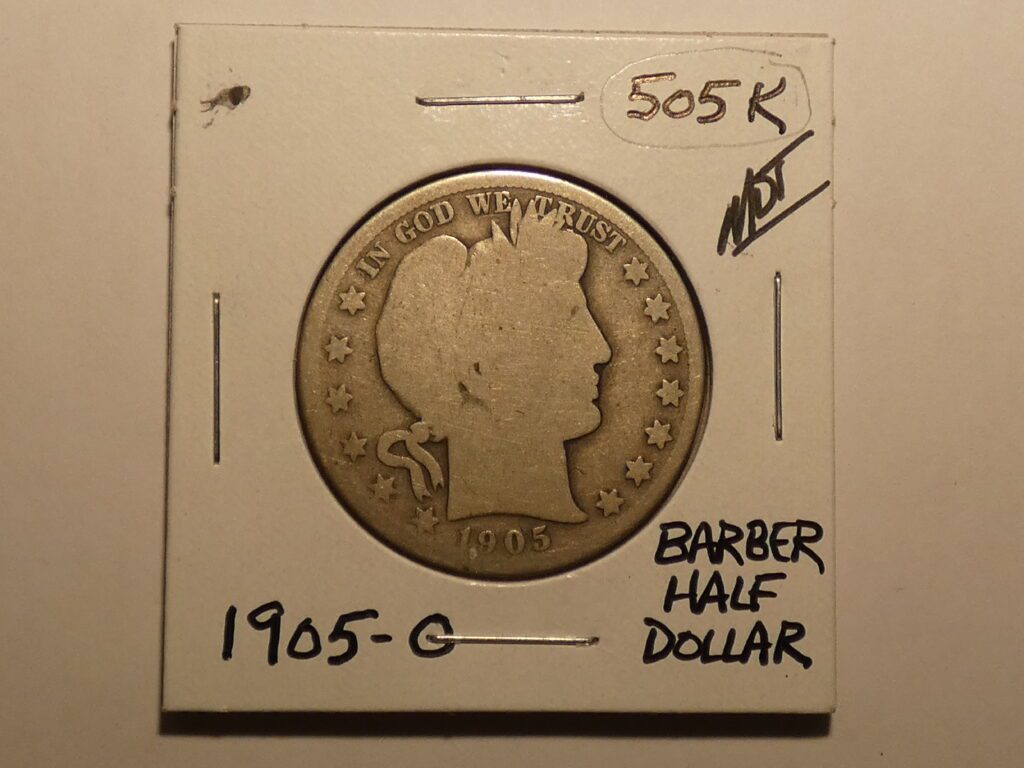 1905-G Barber half dollar coin.