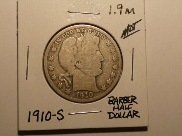 1910-S Barber half dollar coin.