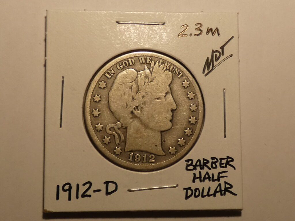 1912-D Barber half dollar coin.