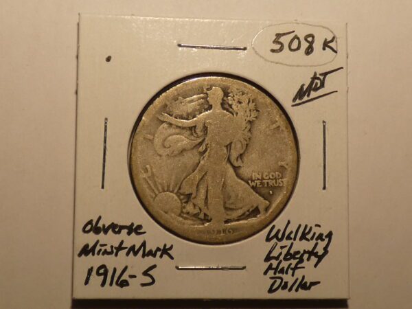 1916-S Walking Liberty half dollar coin.