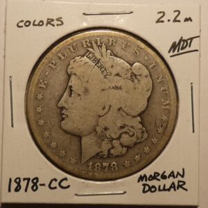 1878-CC Morgan silver dollar coin.