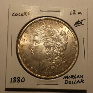 1880 Morgan silver dollar coin.