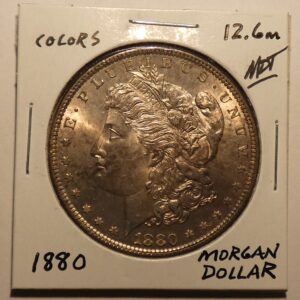 1880 Morgan silver dollar coin.