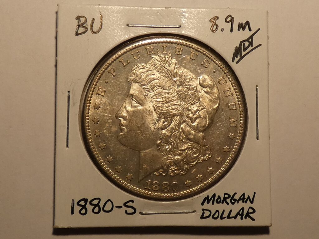 1880-S Morgan silver dollar coin.