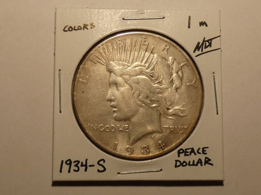 1934-S Peace Dollar silver coin.