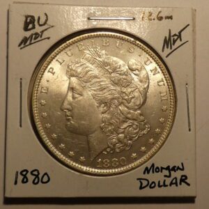 1880 Morgan silver dollar coin.