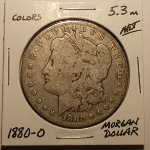 1880 Morgan silver dollar coin.