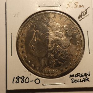 1880-O Morgan silver dollar coin.