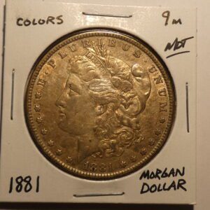 1881 Morgan dollar coin, gold, obverse