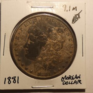 1881 Morgan silver dollar coin.