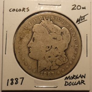 1887 Morgan silver dollar coin.