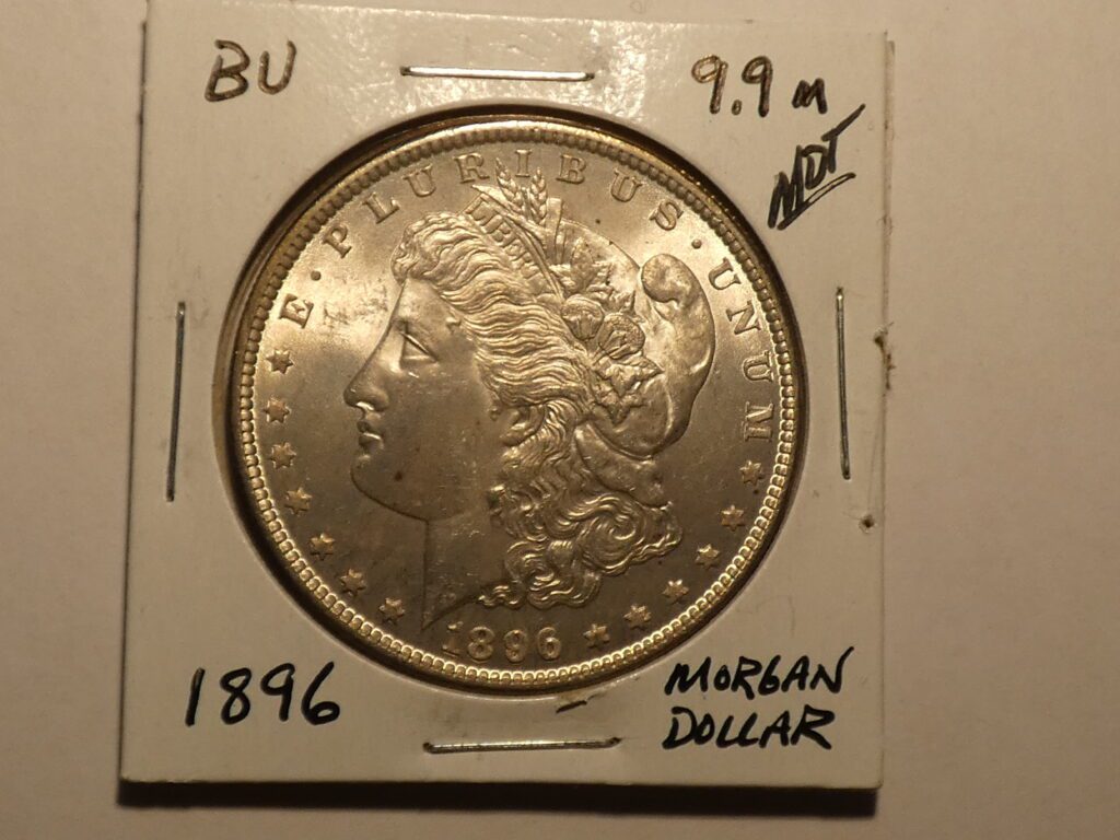 1896 Morgan Silver Dollar coin.