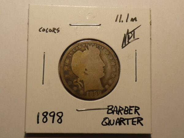 1898 Barber quarter coin obverse.