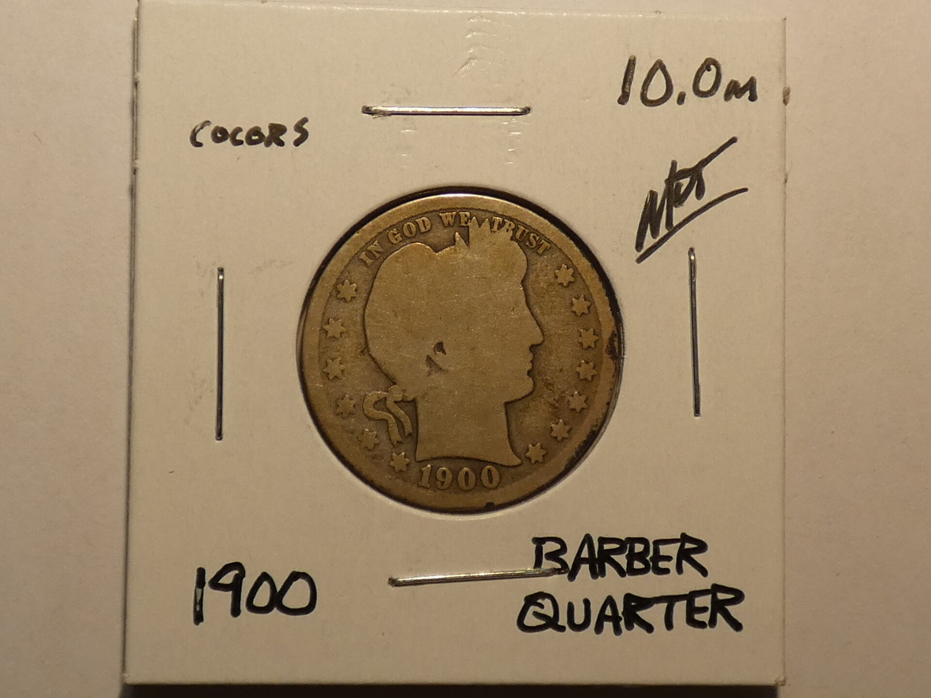 1900 Barber quarter dollar coin.