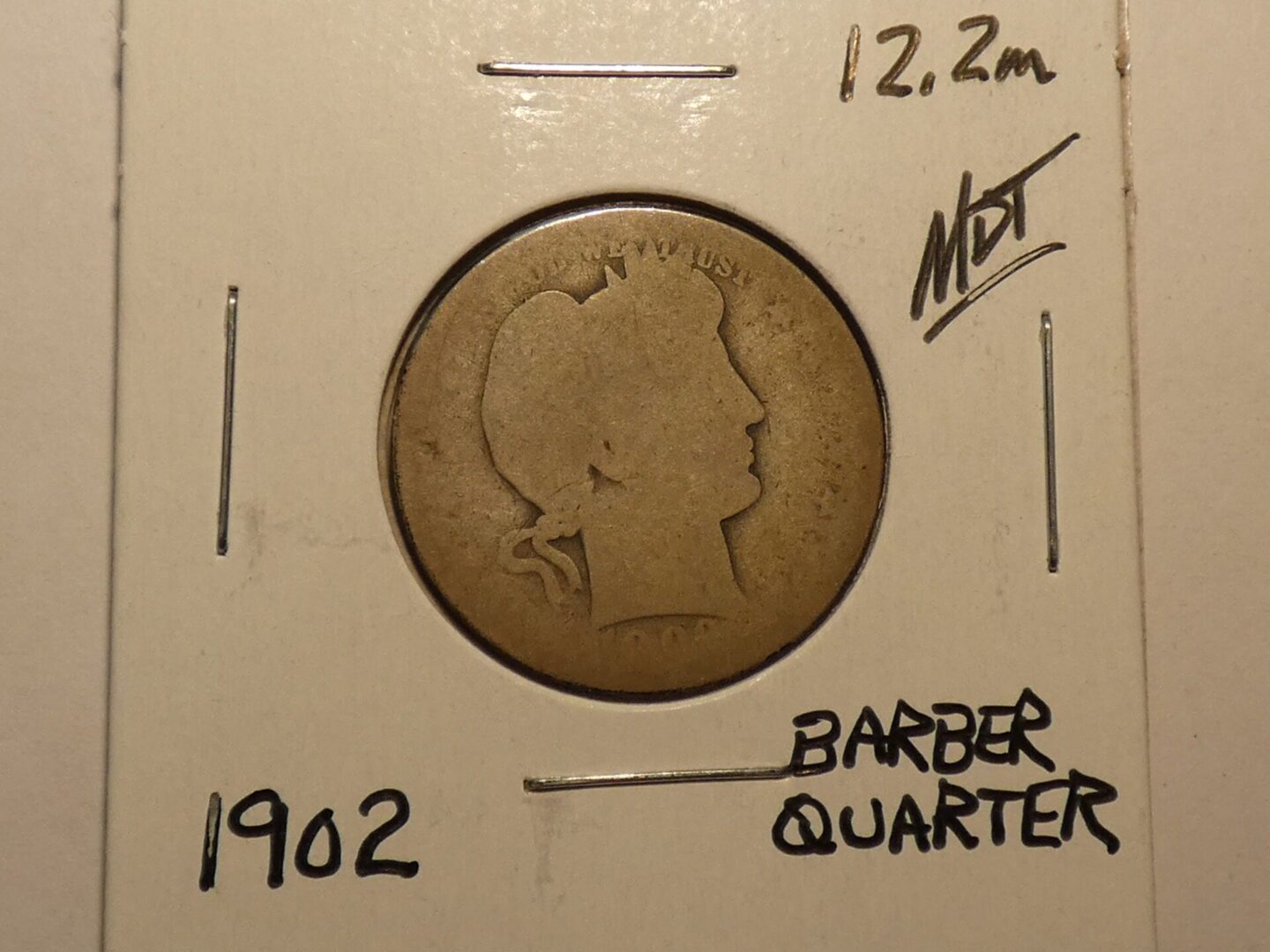 1902 Barber quarter US coin.