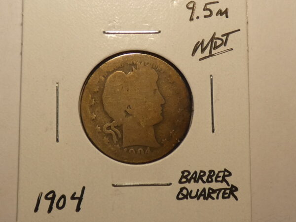 1904 Barber quarter coin obverse.