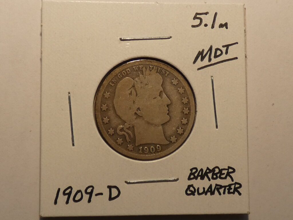 1909-D Barber quarter, US coin.