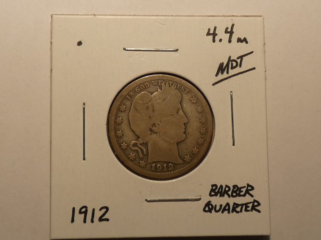 1912 Barber quarter coin obverse.