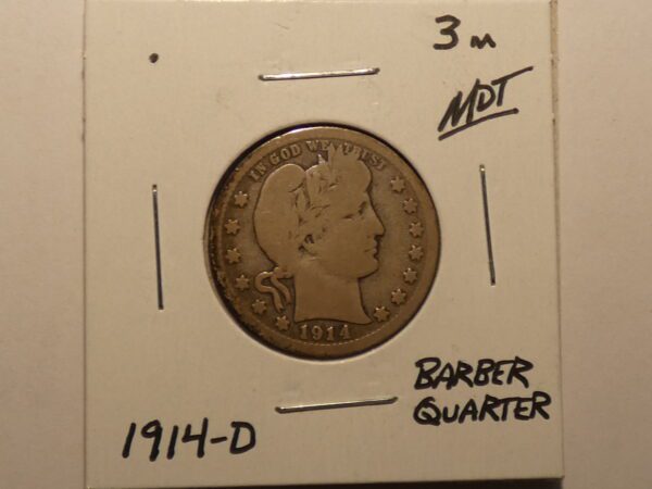 1914-D Barber quarter coin.